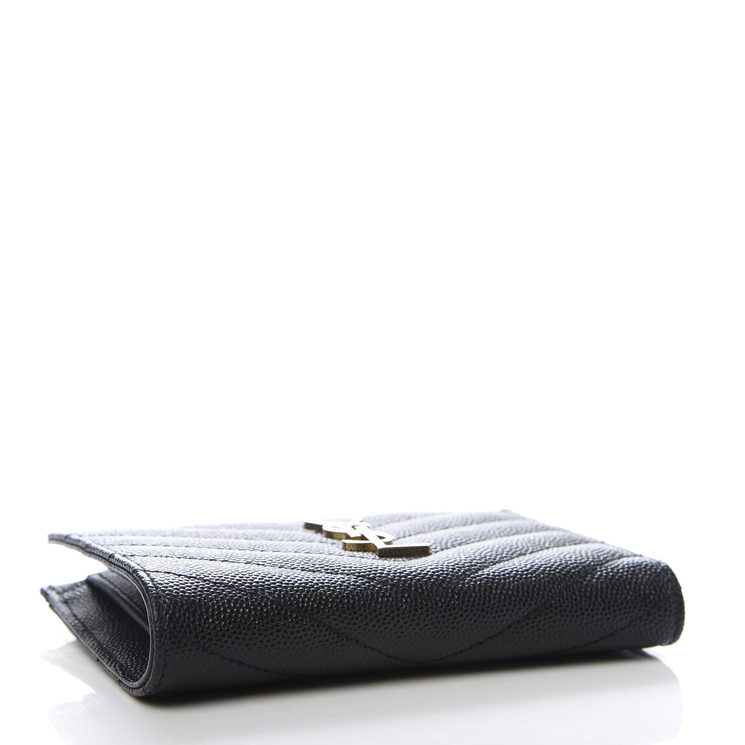 Saint Laurent Grain De Poudre Matelasse Chevron Monogram Zipped Two-Part Wallet Black 4 of 8