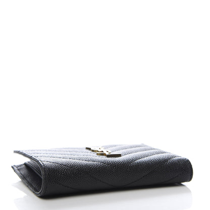 Saint Laurent Grain De Poudre Matelasse Chevron Monogram Zipped Two-Part Wallet Black 4 of 8