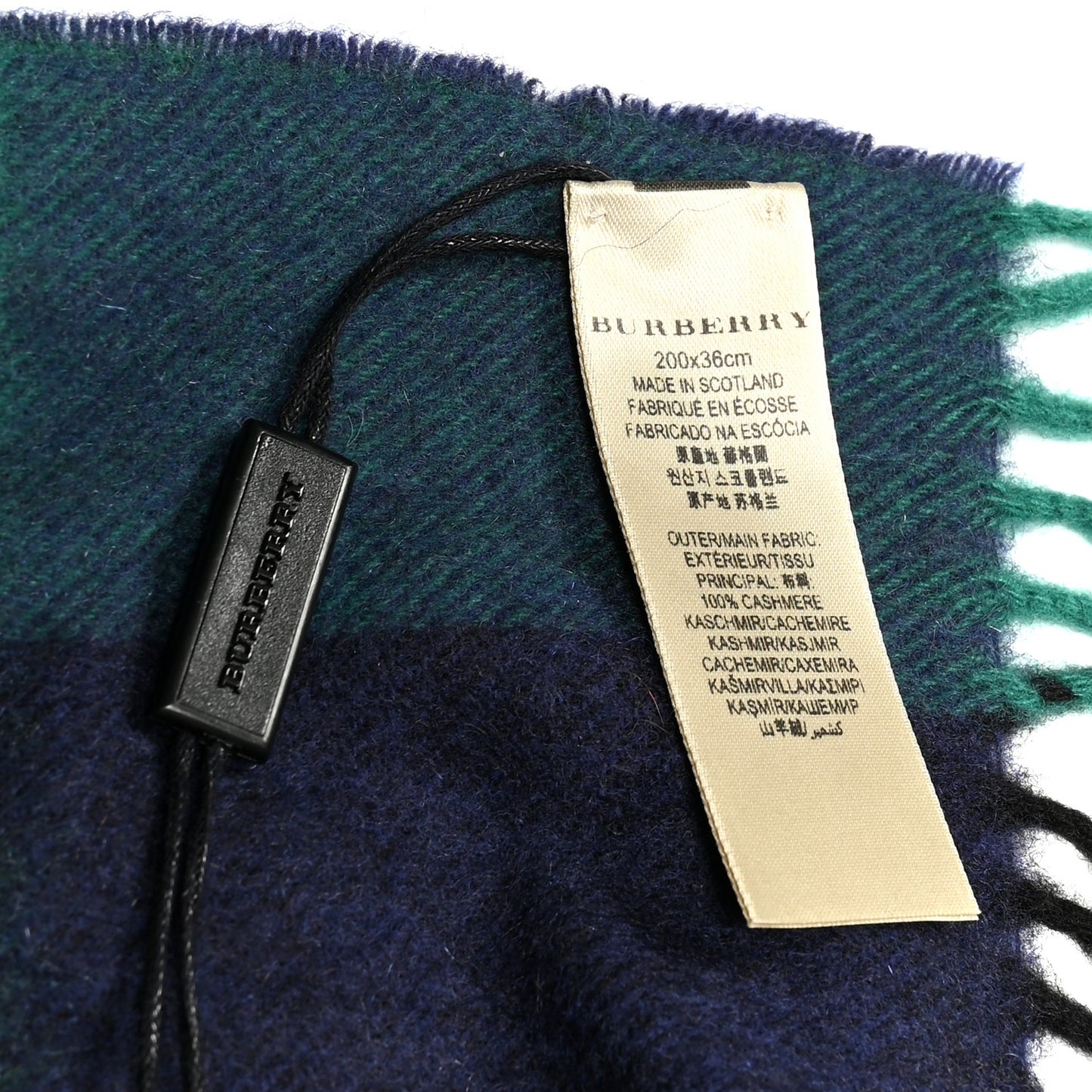 Cashmere Half Mega Reverse Check Fringe Scarf Dark Forest Green