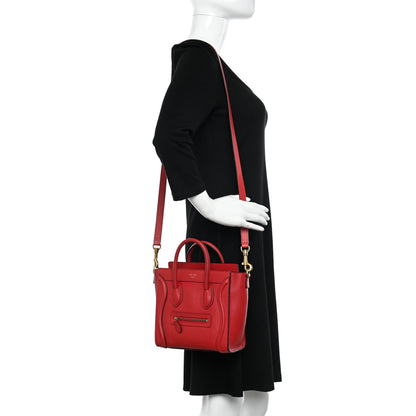Celine Drummed Calfskin Nano Luggage Coquelicot 2 of 12