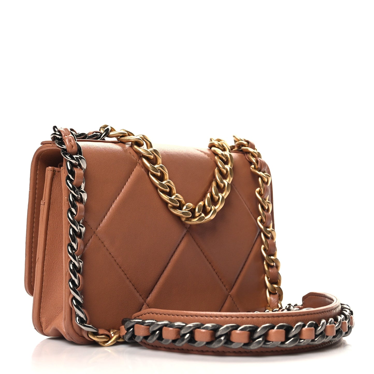 Lambskin Quilted 19 Wallet On Chain WOC Brown