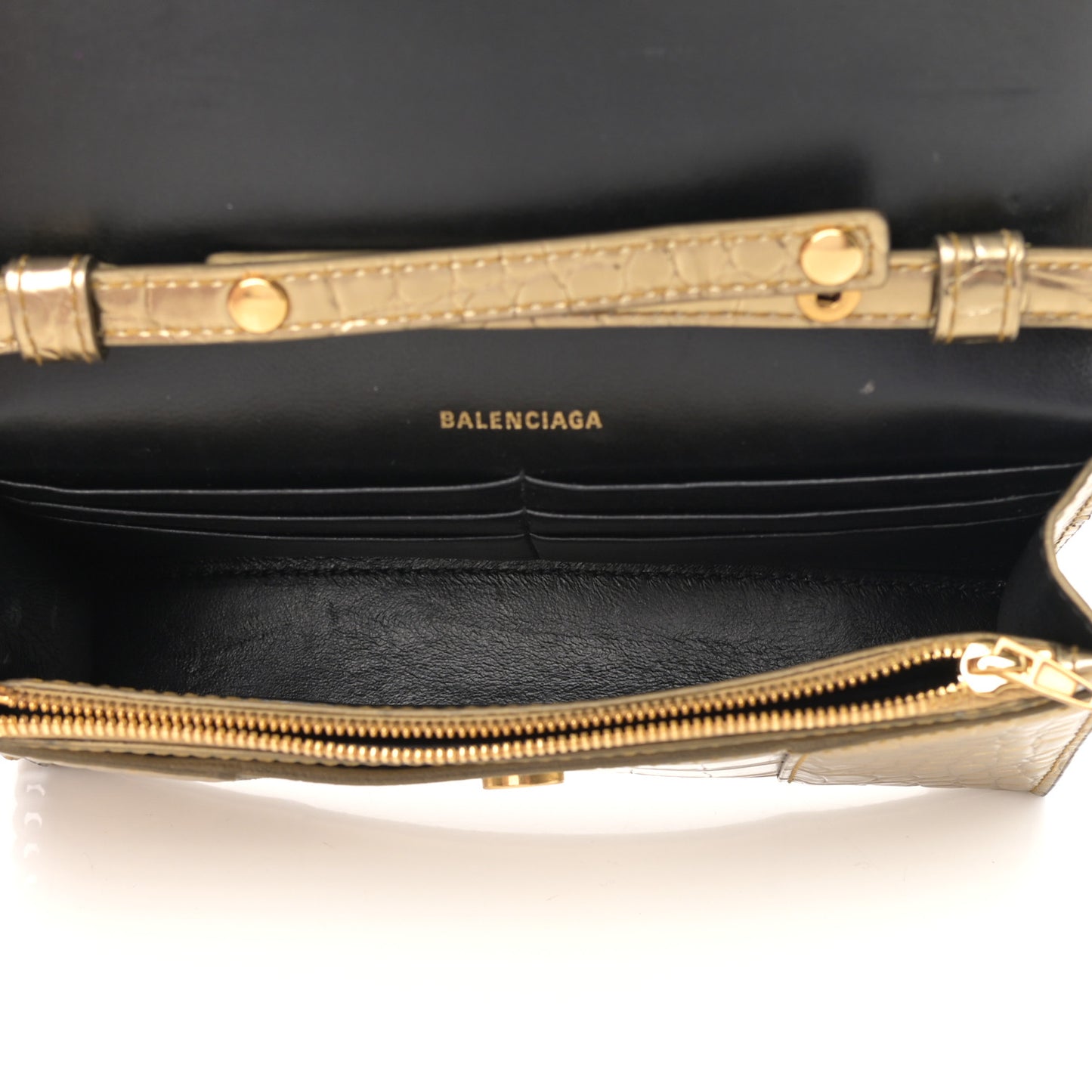 Metallic Calfskin Crocodile Embossed Hourglass Chain Bag Gold