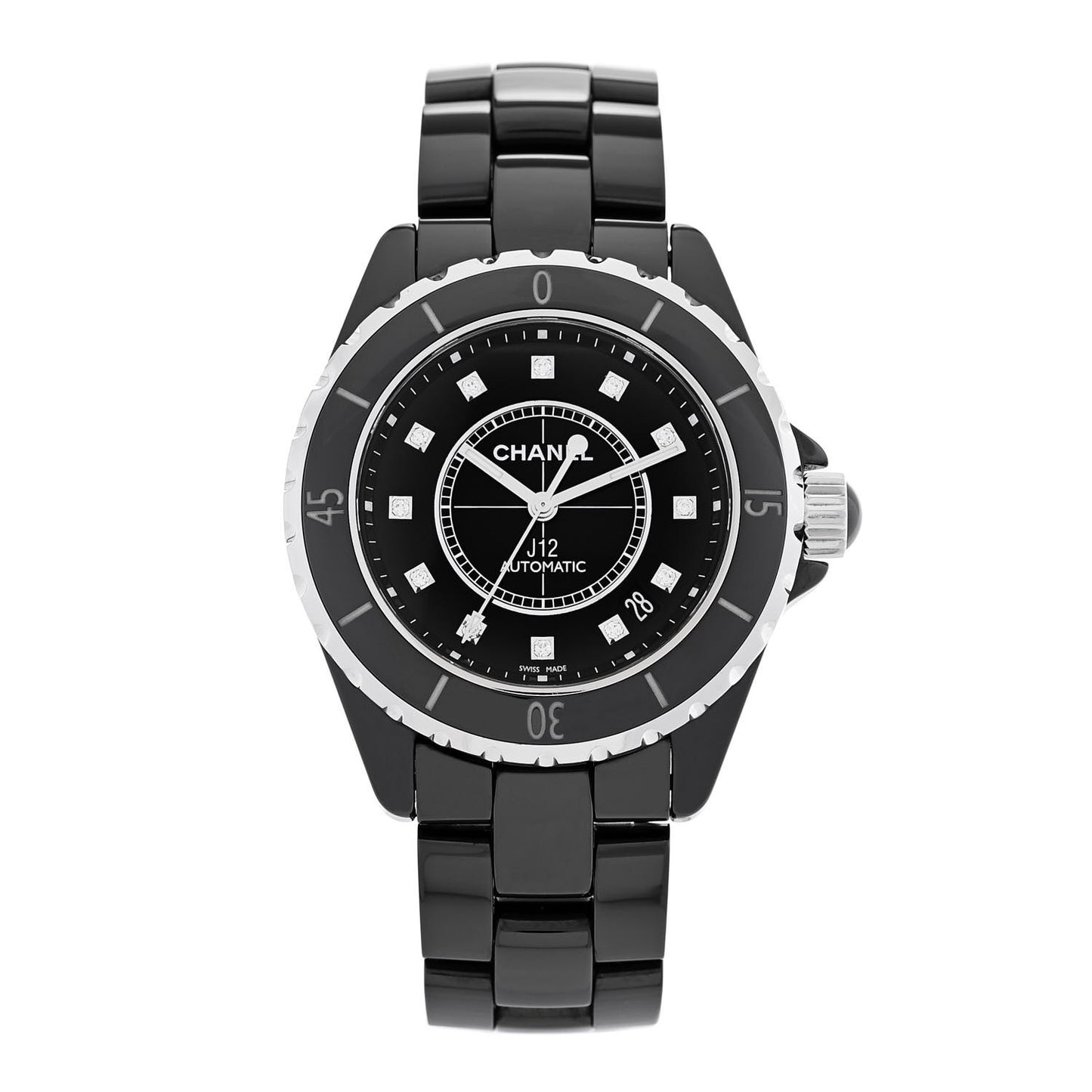 Stainless Steel Ceramic Diamond 38mm J12 Automatic Watch Black