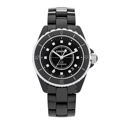 Chanel Stainless Steel Ceramic Diamond 38mm J12 Automatic Watch Black 1 of 4