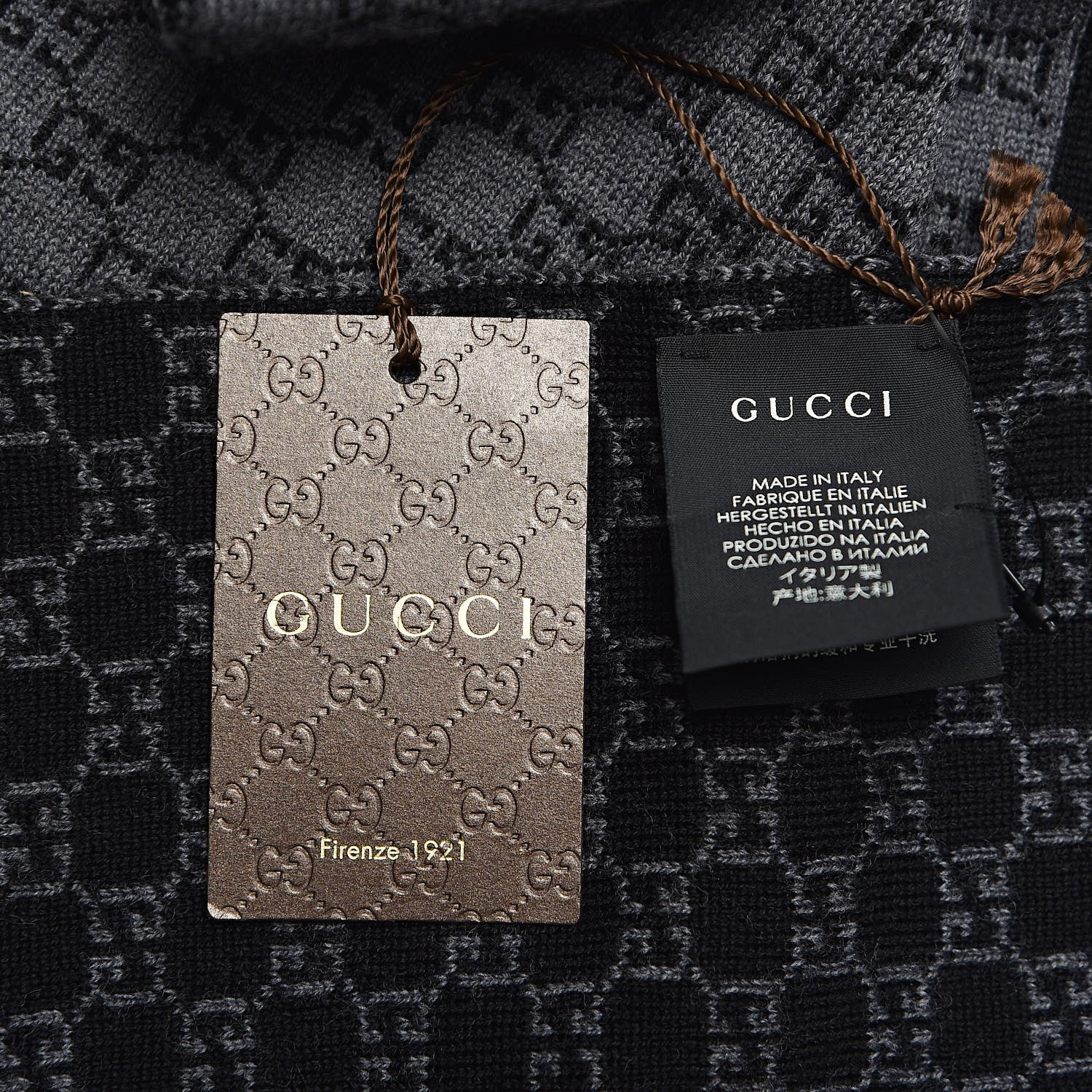 Gucci Wool Tricot GG Monogram Web New Lunicart Scarf Grey Black 4 of 5
