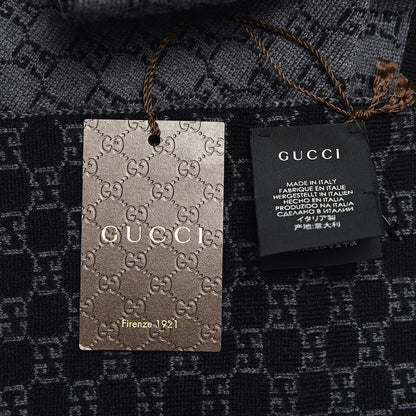 Gucci Wool Tricot GG Monogram Web New Lunicart Scarf Grey Black 4 of 5