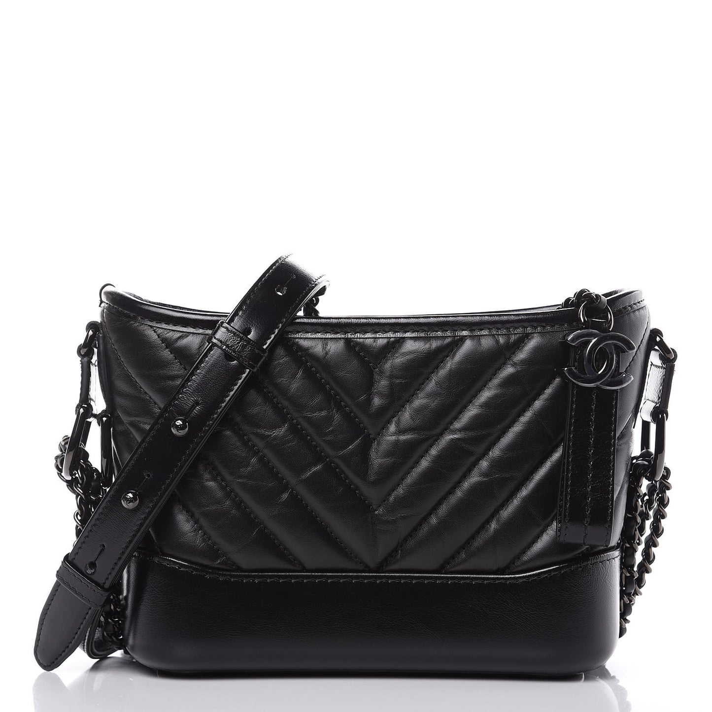Aged Calfskin Chevron Quilted Small Gabrielle Hobo So Black