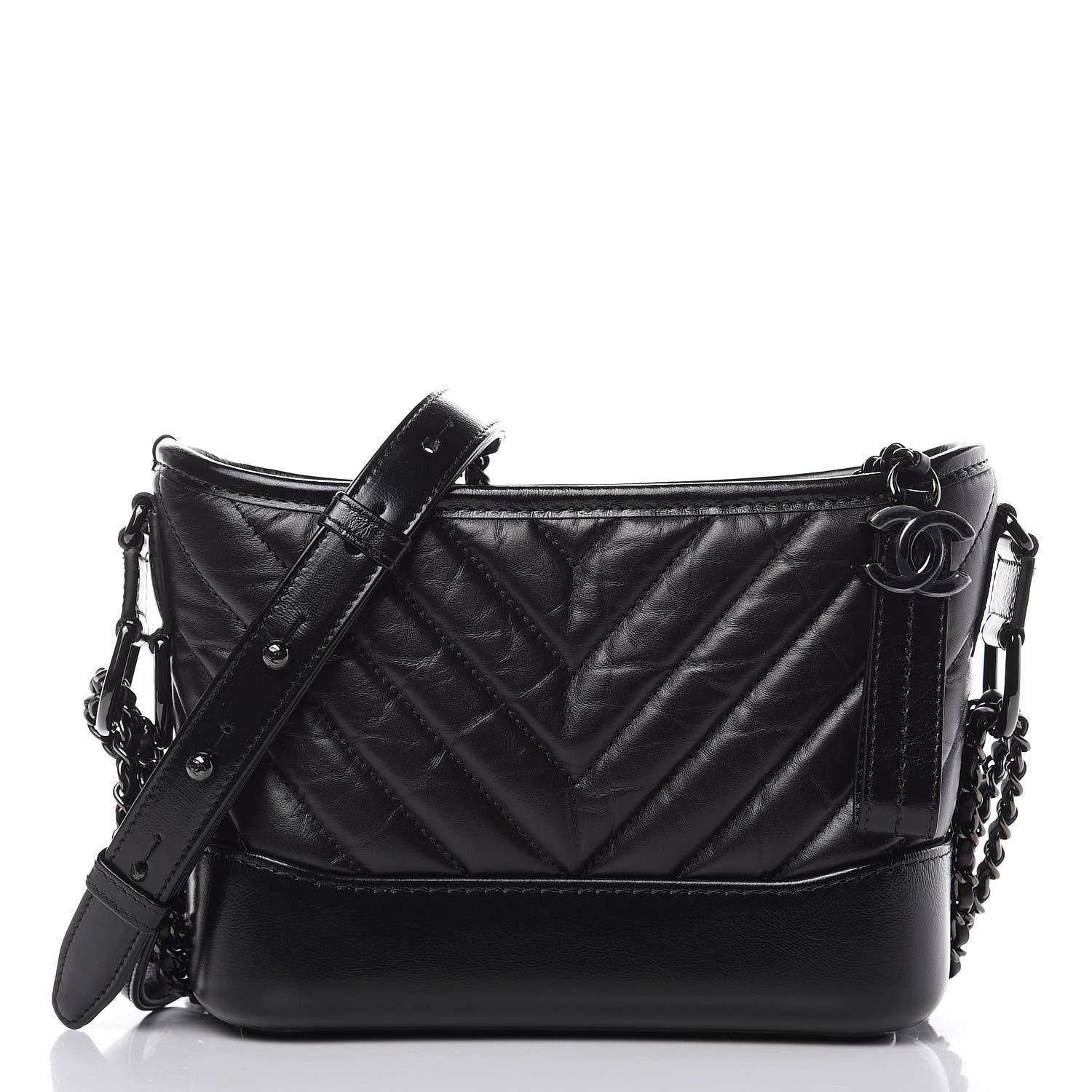 Chanel Aged Calfskin Chevron Quilted Small Gabrielle Hobo So Black 1 of 10
