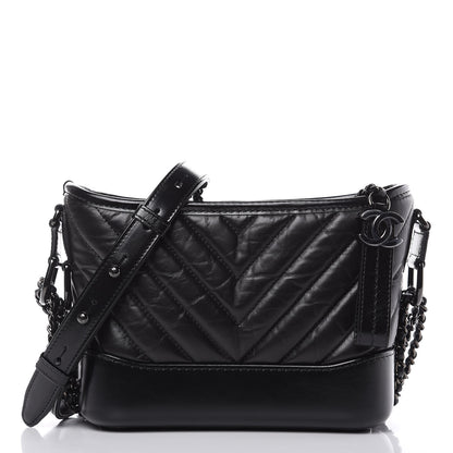 Chanel Aged Calfskin Chevron Quilted Small Gabrielle Hobo So Black 1 of 10