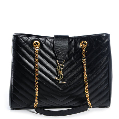 Saint Laurent Matelasse Chevron Monogram Shopping Bag Black 1 of 9