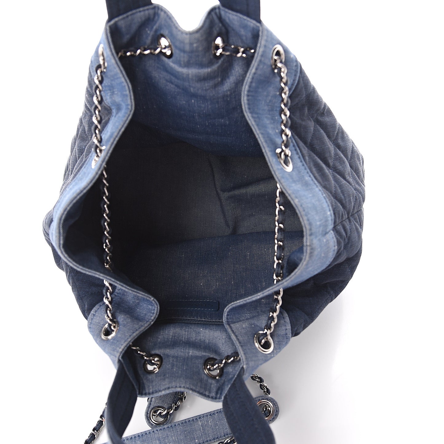 Denim Medallion Quilted Drawstring Bag Blue