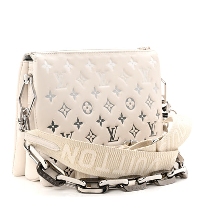Louis Vuitton Lambskin Embossed Monogram Coussin PM Cream Grey 3 of 9