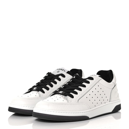 Chanel Grained Calfskin Fabric Womens Logo Sneakers 38.5 White Black 3 of 9