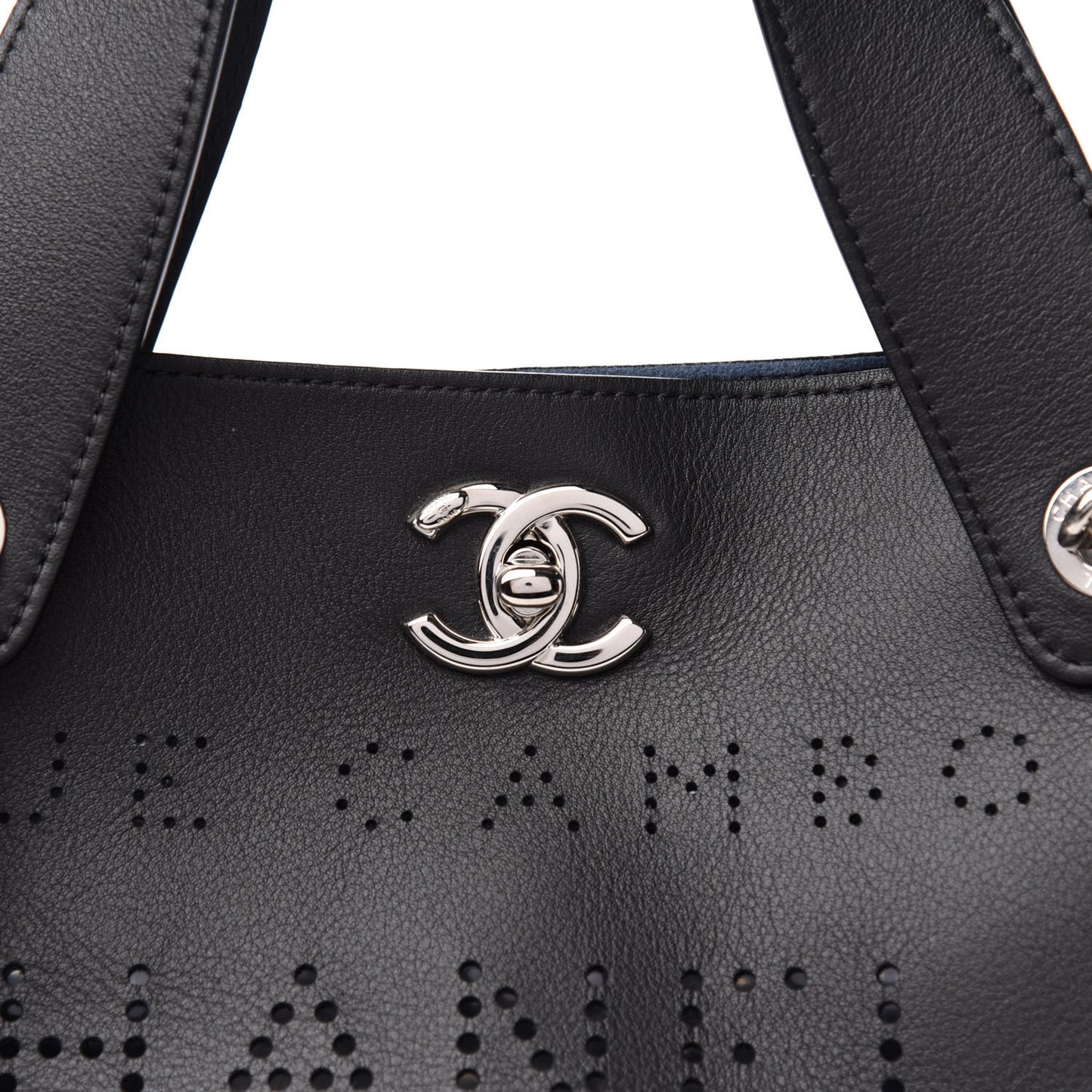 Calfskin Tweed Small Logo Eyelets Shopping Tote Black