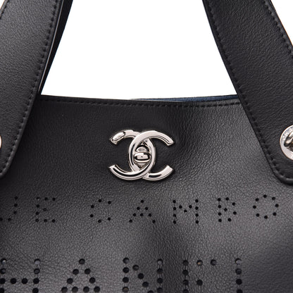 Chanel Calfskin Tweed Small Logo Eyelets Shopping Tote Black 11 of 11