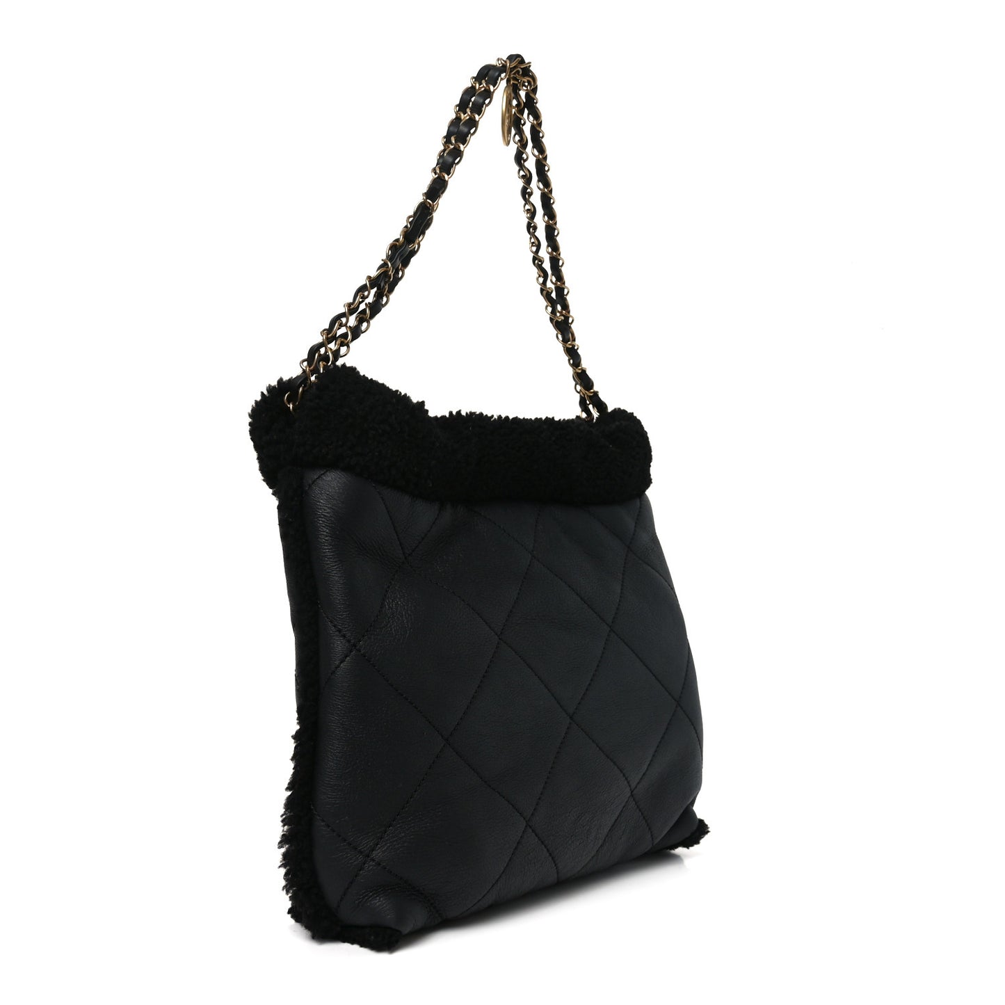 Aged Lambskin Shearling Quilted Small Chanel 22 Black