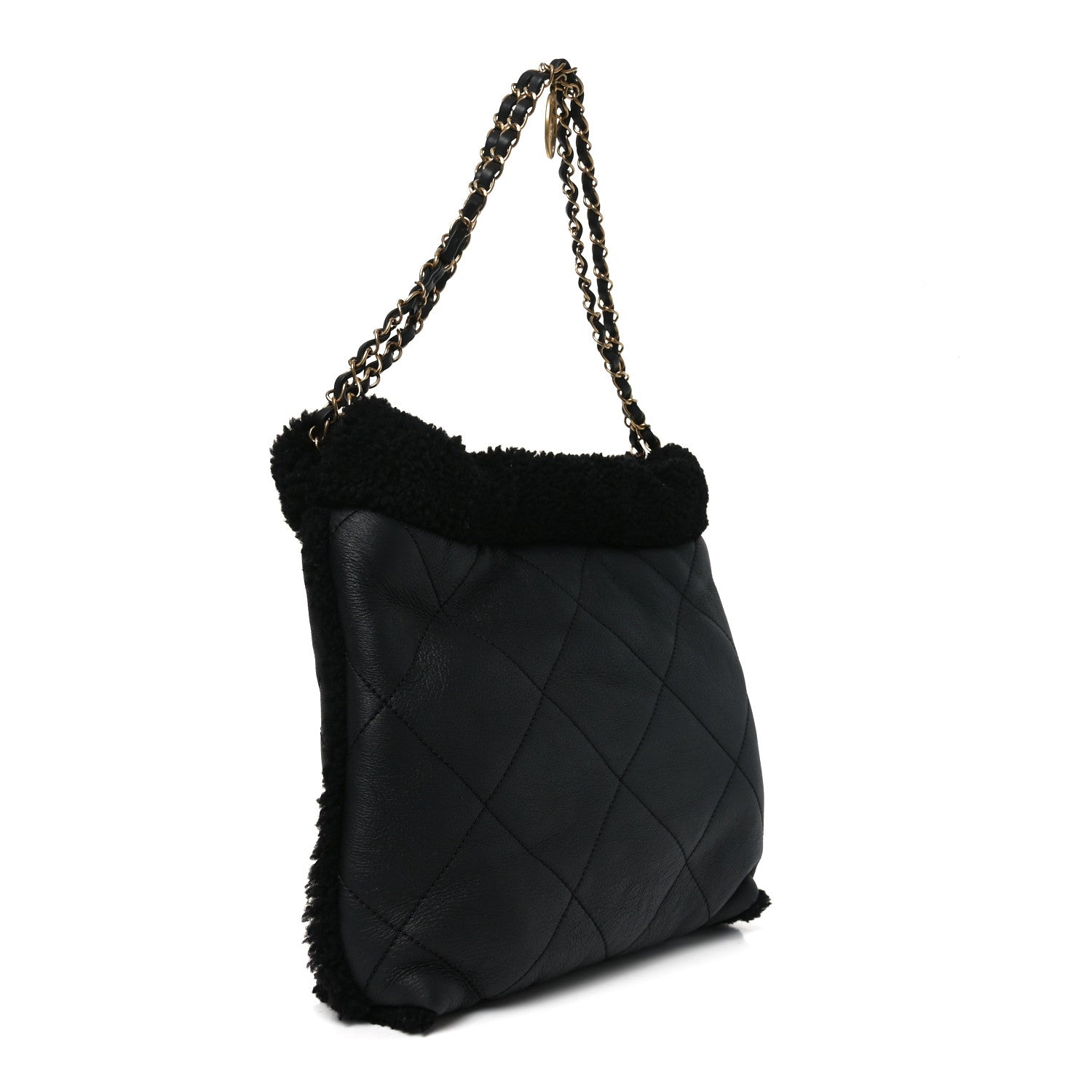 Chanel Aged Lambskin Shearling Quilted Small Chanel 22 Black 4 of 11