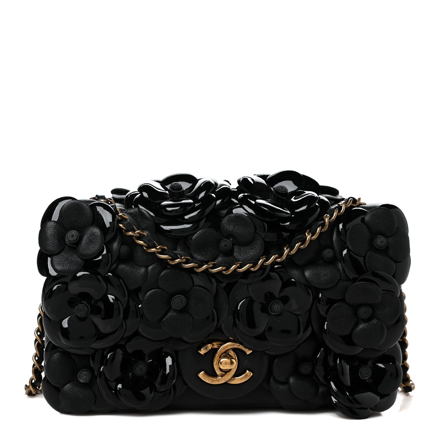 Chanel Lambskin Patent Mini Camellia Flap Black 1 of 9