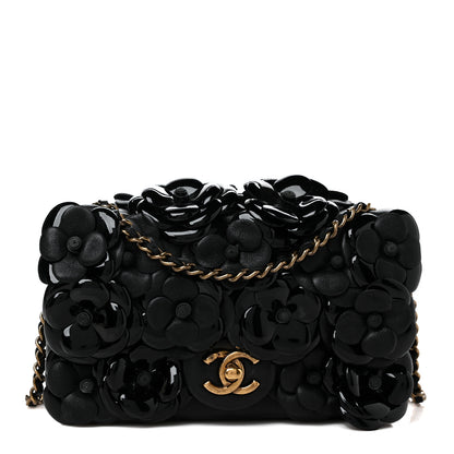 Chanel Lambskin Patent Mini Camellia Flap Black 1 of 9