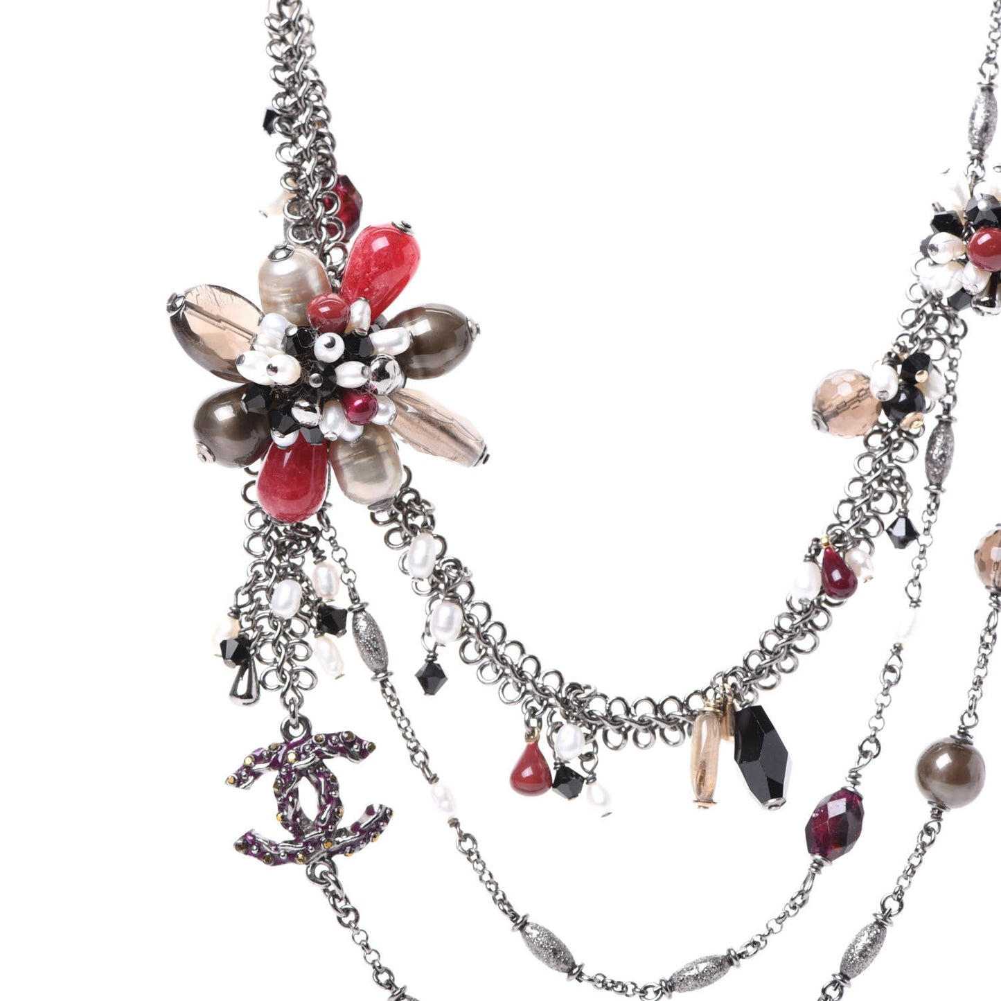 Beaded CC Necklace Ruthenium Red