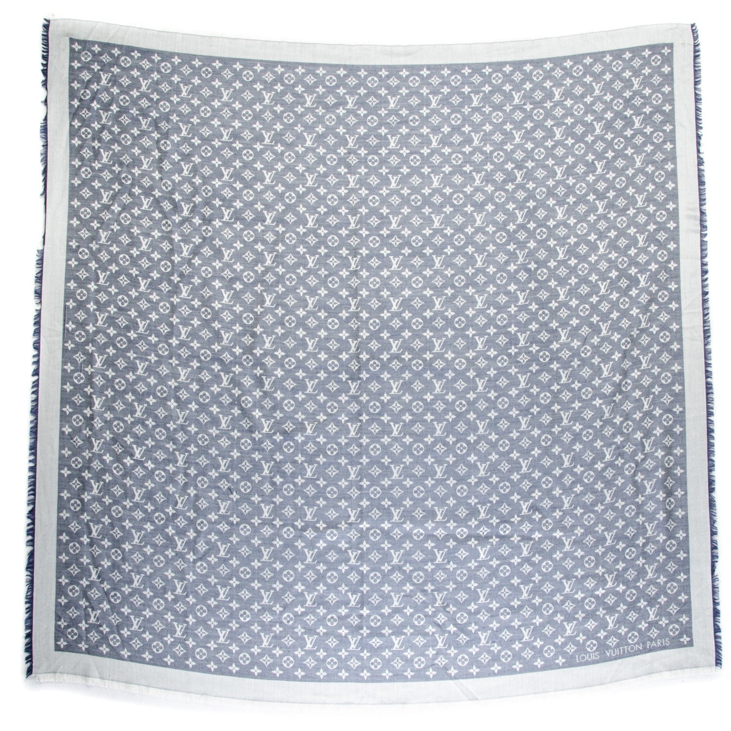 Louis Vuitton Wool Silk Monogram Denim Shawl Blue 3 of 7