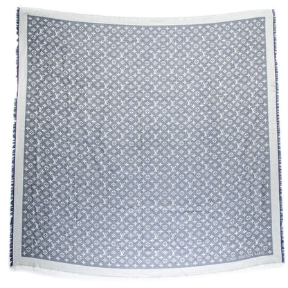 Louis Vuitton Wool Silk Monogram Denim Shawl Blue 3 of 7