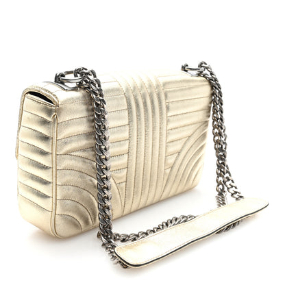 Prada Metallic Nappa Impunture Diagramme Medium Chain Flap Shoulder Bag  Gold 3 of 9