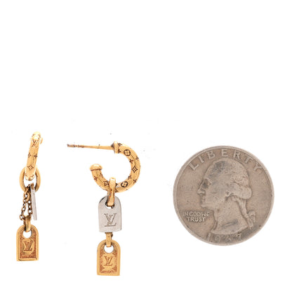 Louis Vuitton Nanogram Tag Drop Hoop Earrings Gold Silver 2 of 3