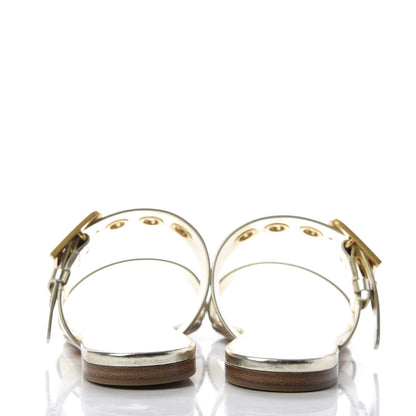 Christian Dior Laminated Calfskin D-Dior Slide Flat Sandals 37.5 Pale Gold 6 of 10