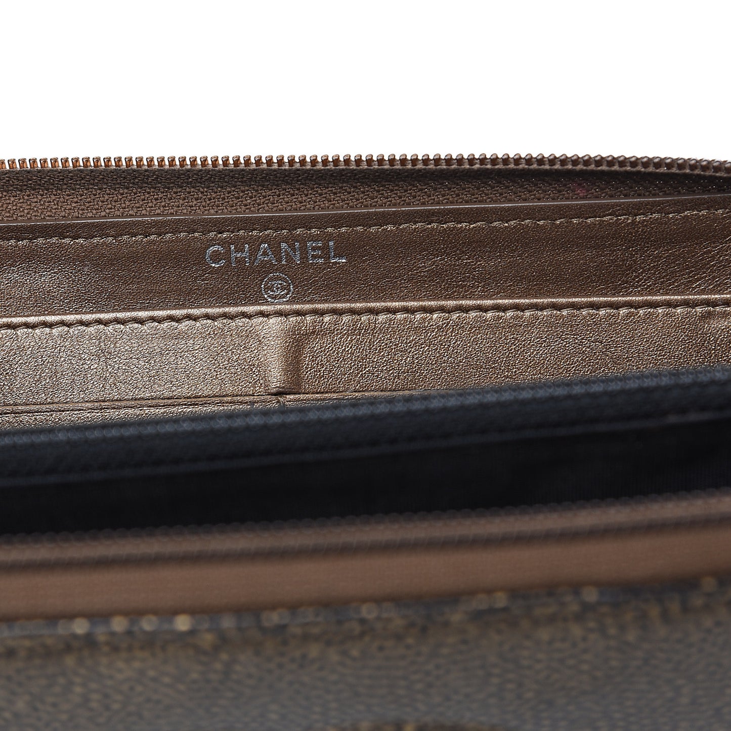 Metallic Caviar Large Timeless CC Zip Around Wallet Bronze