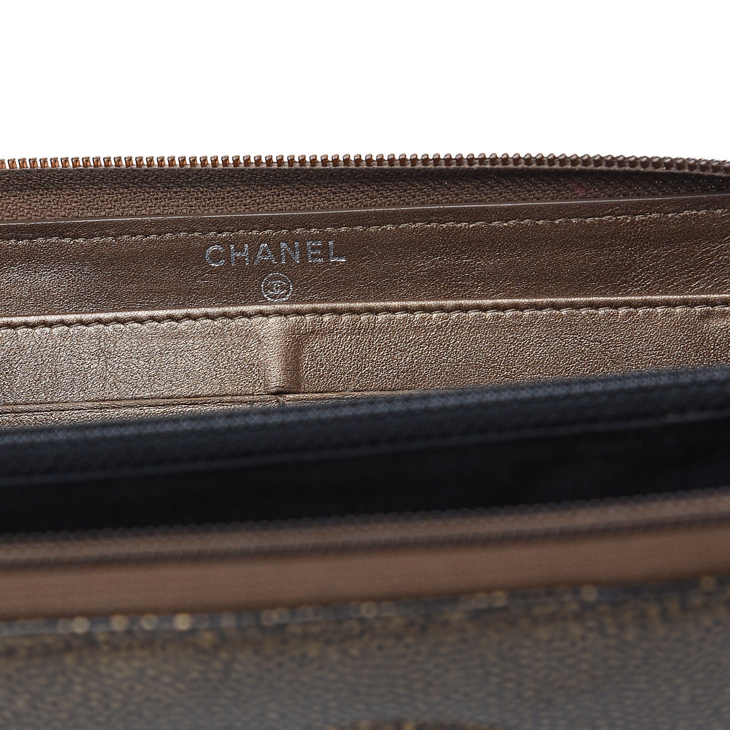 Chanel Metallic Caviar Large Timeless CC Zip Around Wallet Bronze 5 of 10
