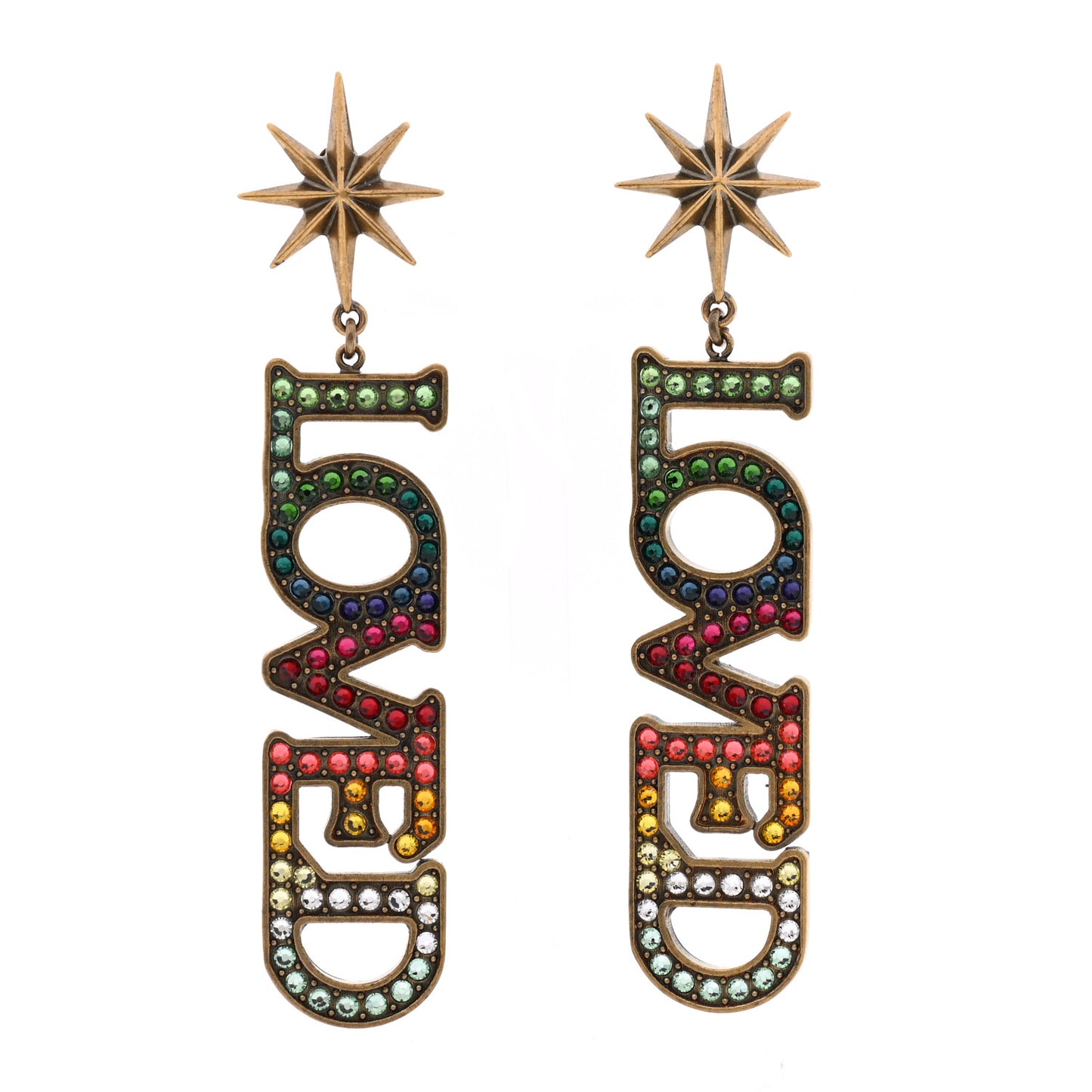 Gold Crystal Loved Single Earrings Multi