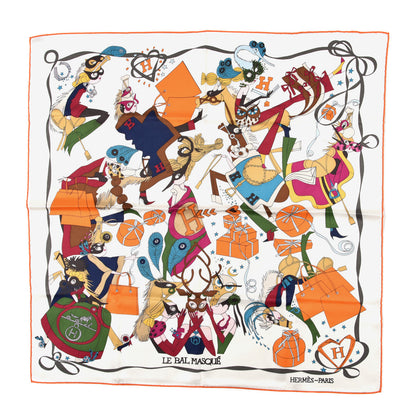 Hermes Silk Le Bal Masque Scarf 70 Orange White Multicolor 1 of 5
