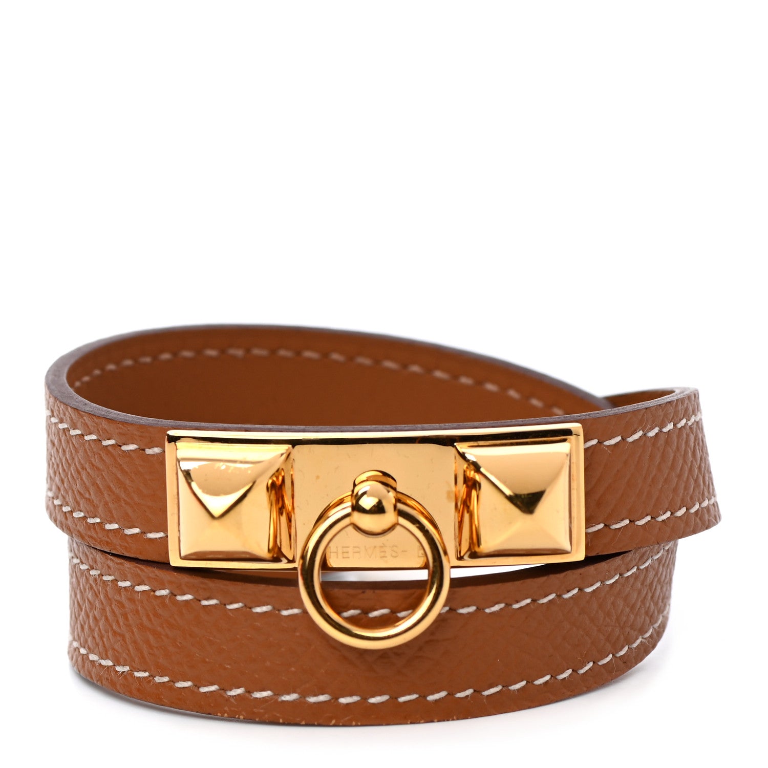 Hermes Epsom Rivale Double Tour Bracelet T2 Gold 1 of 6