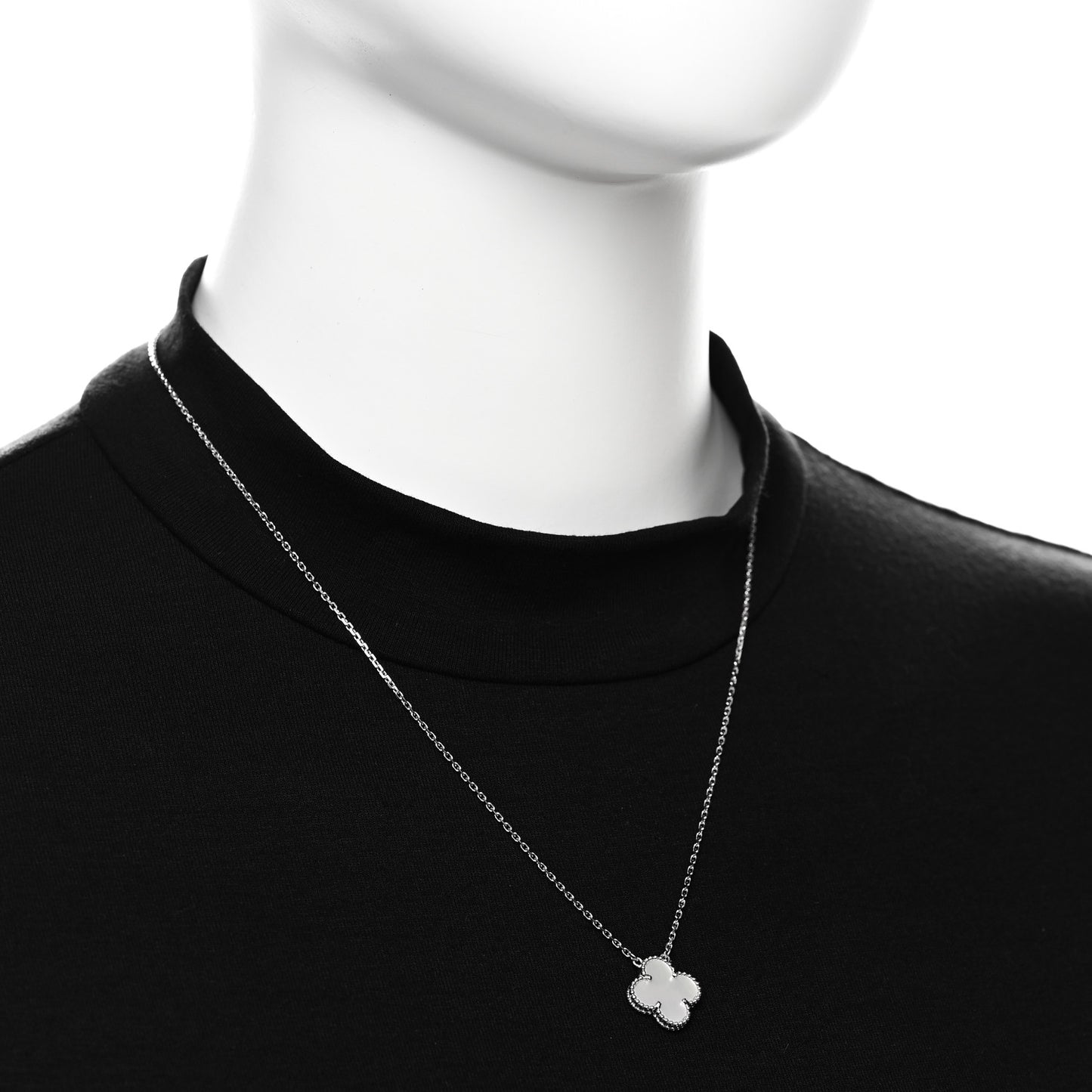 18K White Gold Mother Of Pearl Vintage Alhambra Pendant Necklace