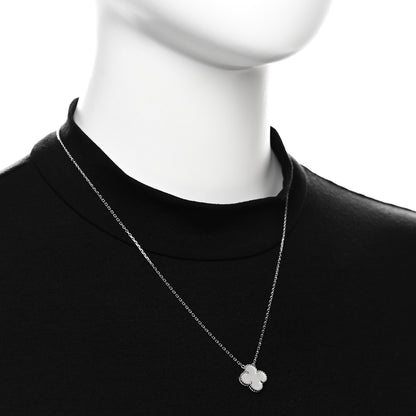 Van Cleef & Arpels 18K White Gold Mother Of Pearl Vintage Alhambra Pendant Necklace 2 of 8