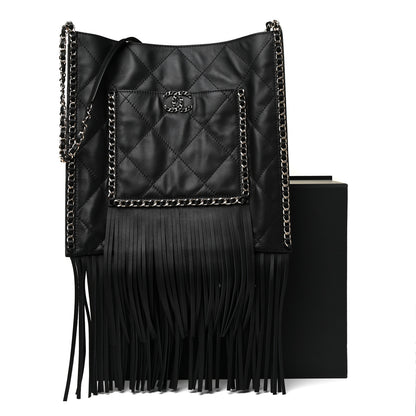 Chanel Calfskin Quilted Fringe Shopping Bag Black 13 of 13