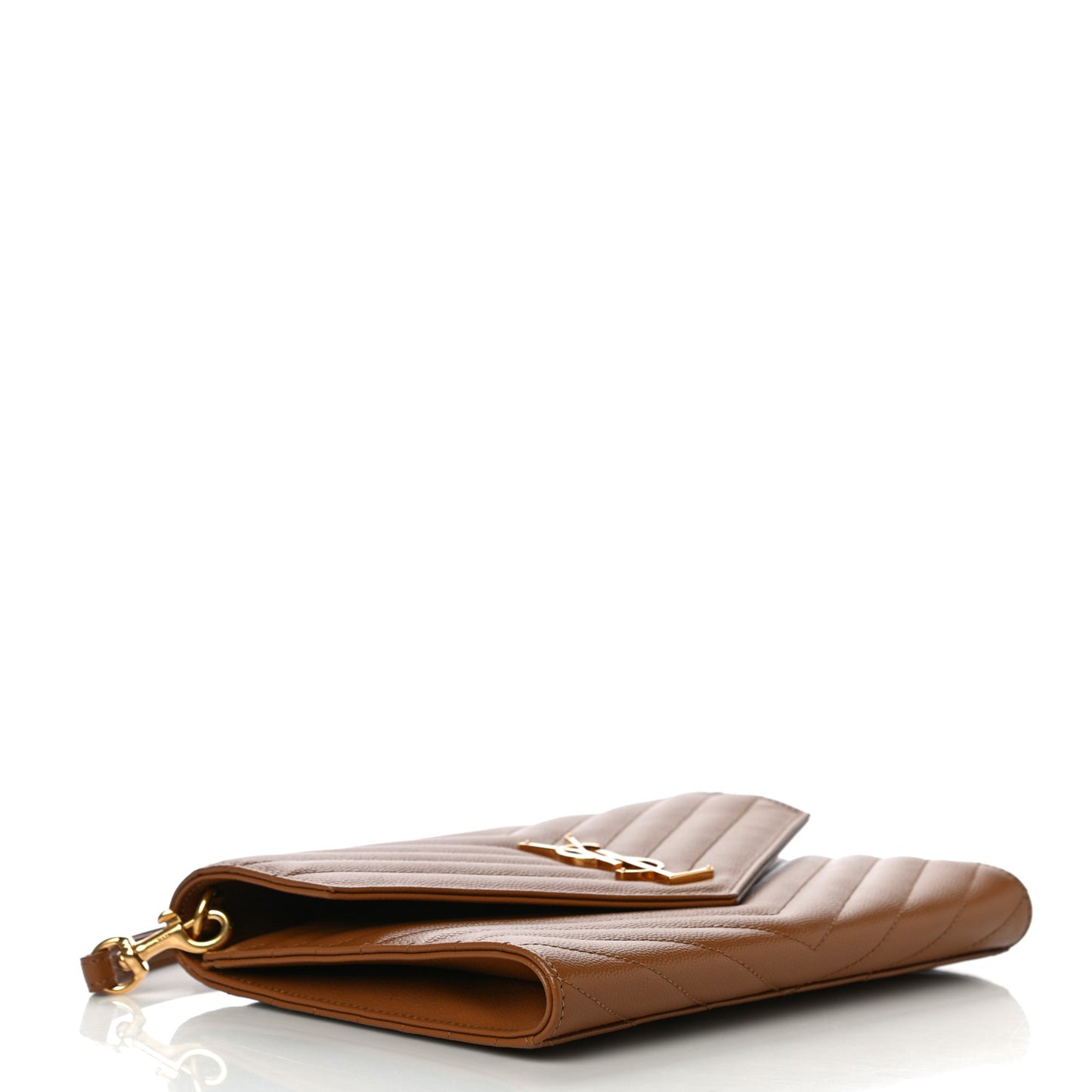 Grain De Poudre Matelasse Chevron Monogram Cassandre Flap Pouch Natural Dark