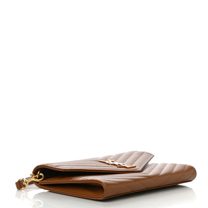 Saint Laurent Grain De Poudre Matelasse Chevron Monogram Cassandre Flap Pouch Natural Dark 4 of 11