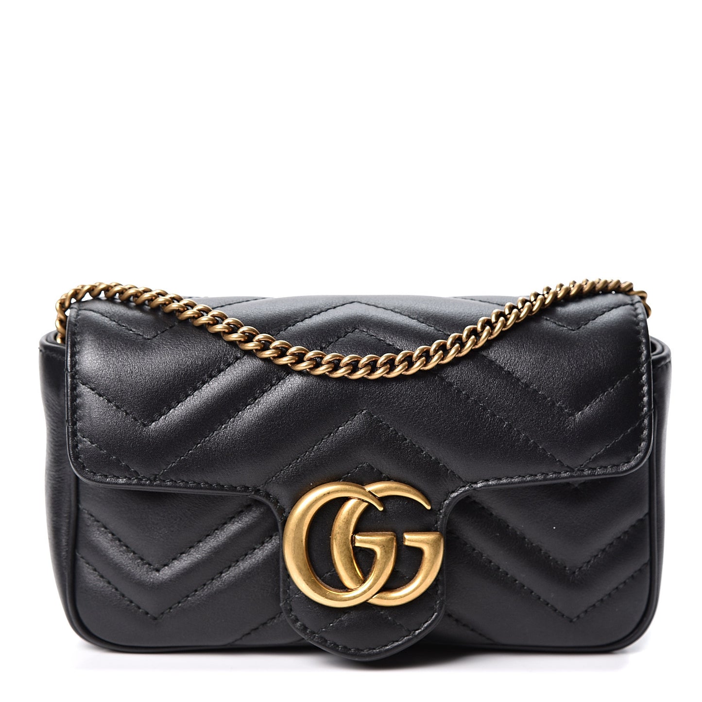 Calfskin Matelasse Super Mini GG Marmont Shoulder Bag Black