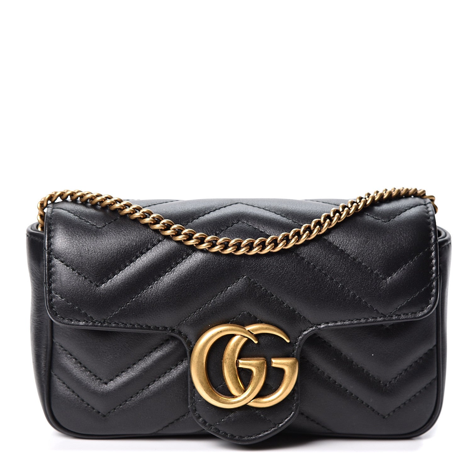 Gucci Calfskin Matelasse Super Mini GG Marmont Shoulder Bag Black 1 of 9