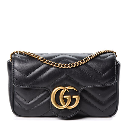 Gucci Calfskin Matelasse Super Mini GG Marmont Shoulder Bag Black 1 of 9