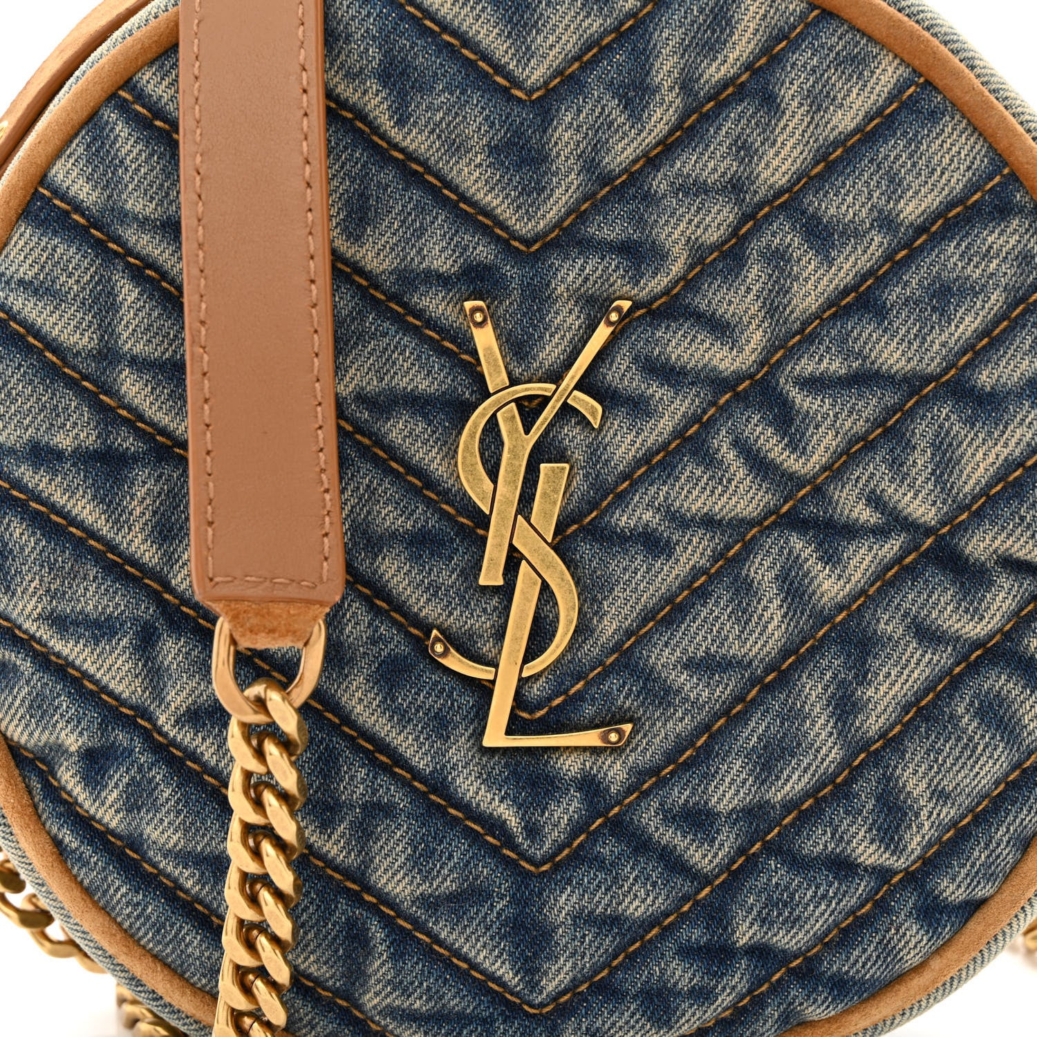 Saint Laurent Denim Quilted Monogram Round Crossbody Bag Rodeo Blue 8 of 11