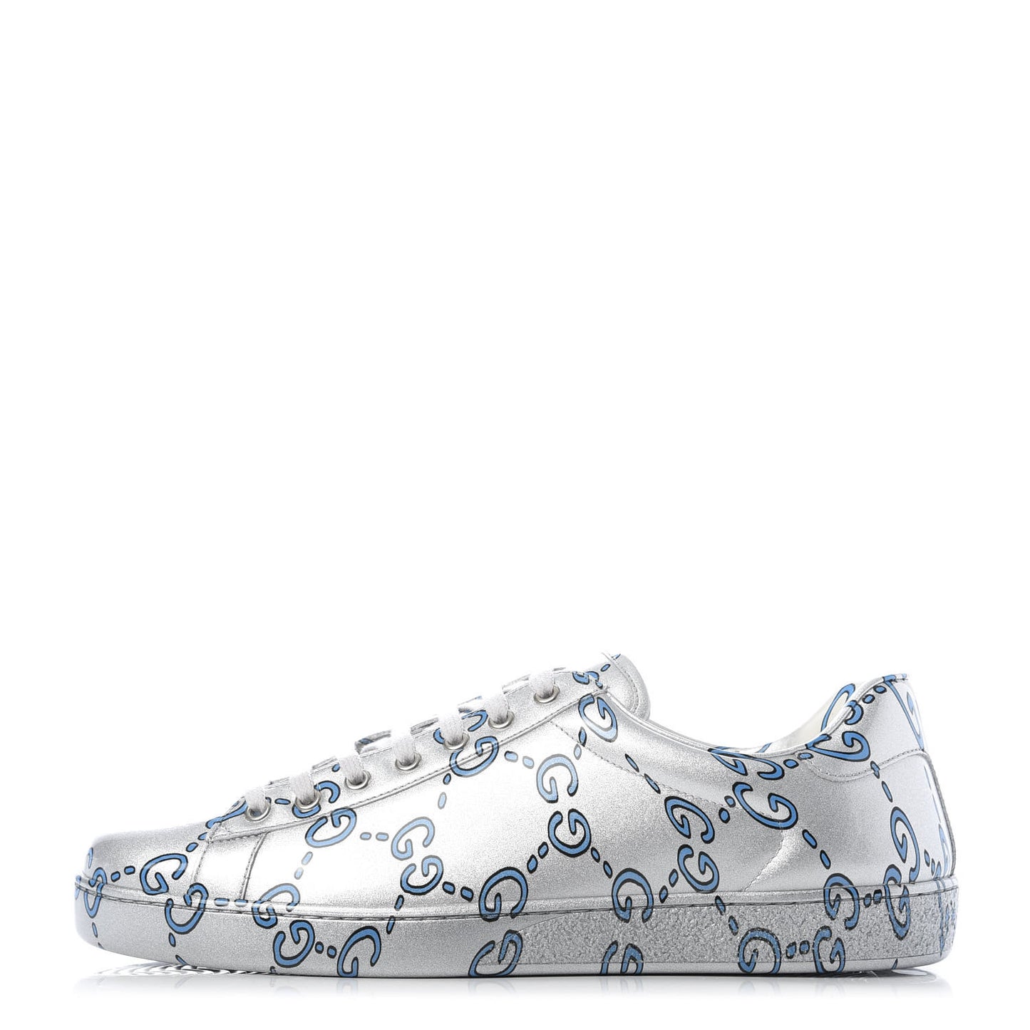 Miro Rubber Wax GucciGhost Print Mens New Ace Sneakers 10 Silver