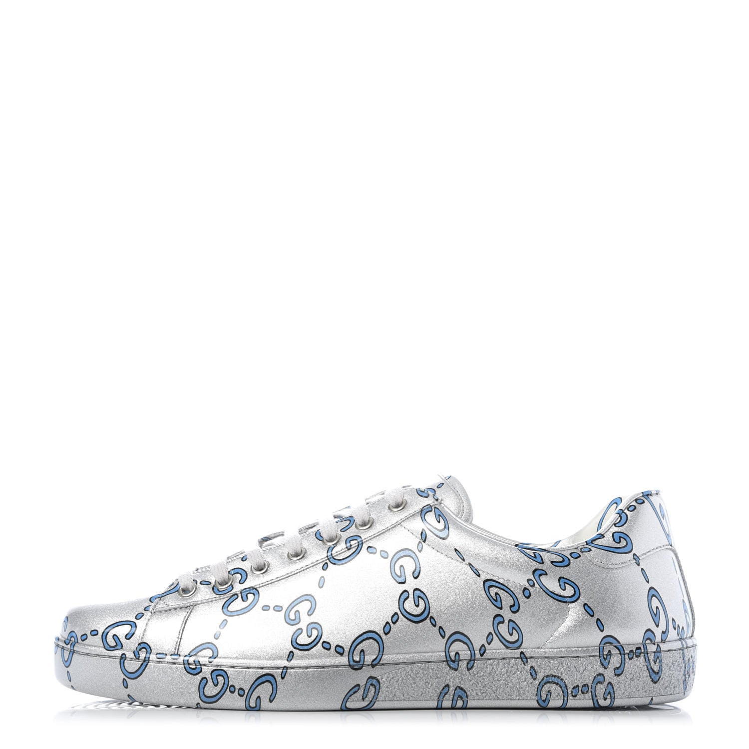Gucci Miro Rubber Wax GucciGhost Print Mens New Ace Sneakers 10 Silver 1 of 10