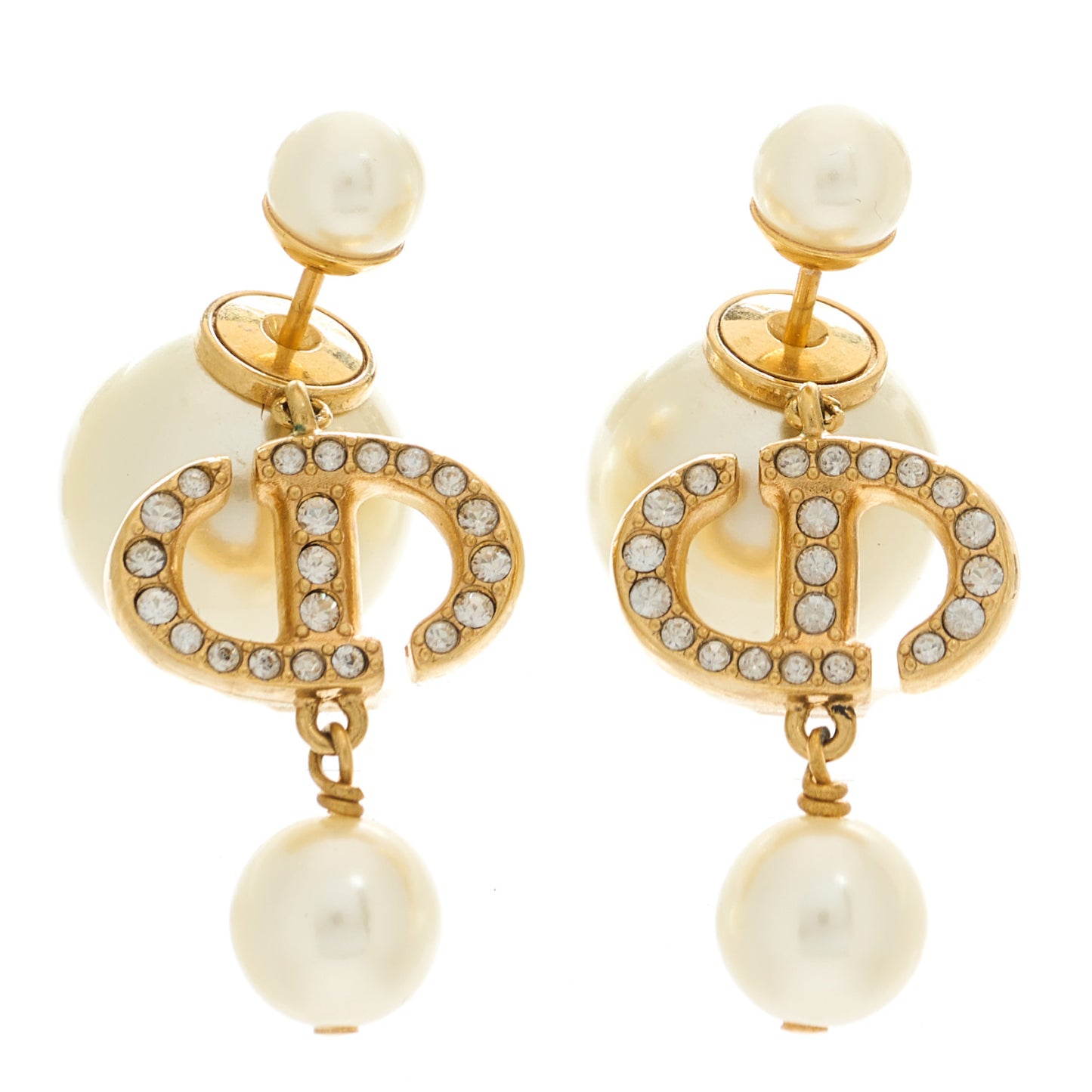 Pearl Crystal Tribal CD Drop Earrings Gold