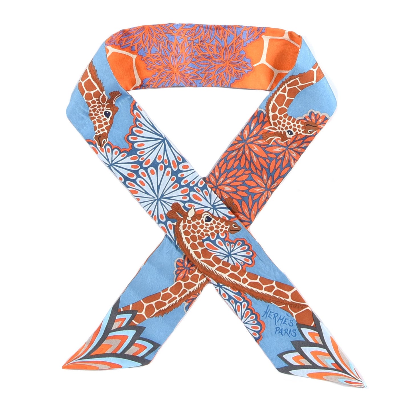 Silk The Three Graces Twilly Bleu Jean Orange Rouille