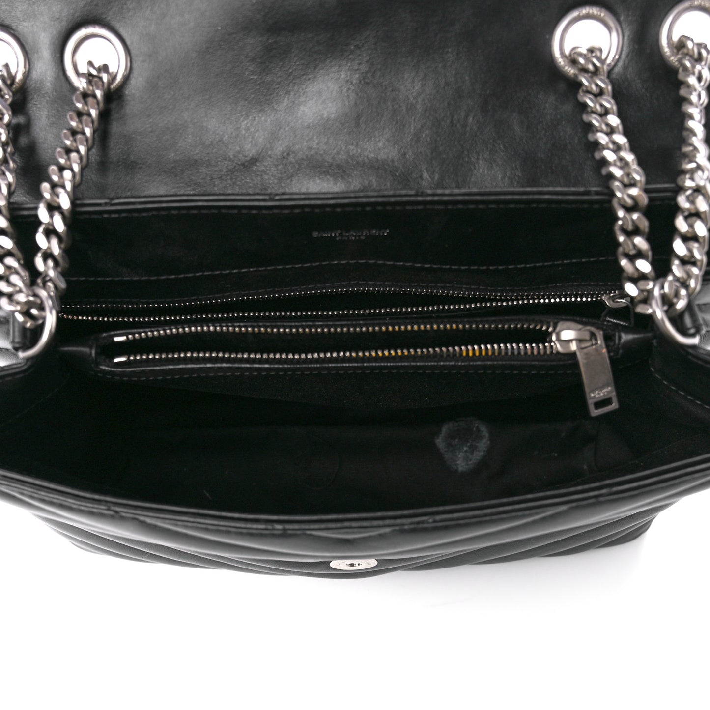 Calfskin Y Quilted Monogram Medium Loulou Chain Satchel Black