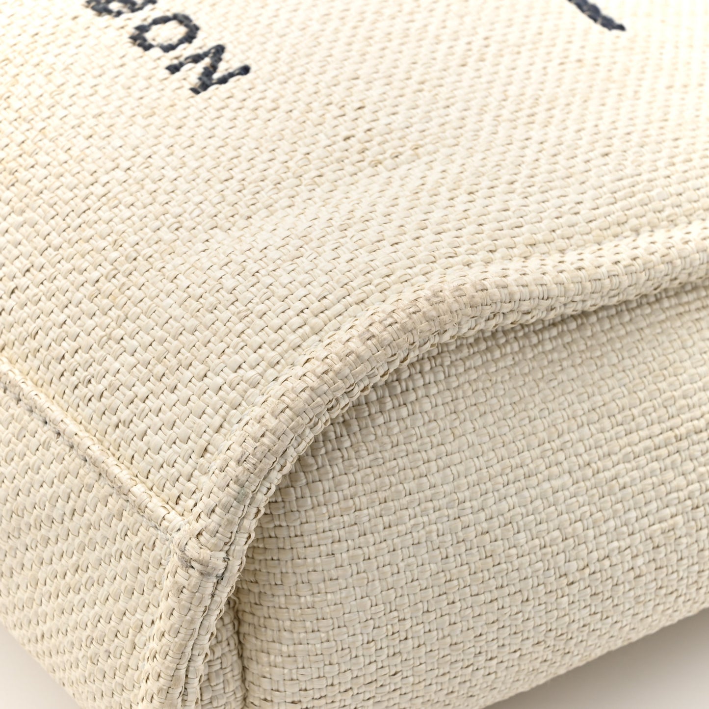 Woven Straw Raffia Small Deauville Tote White Navy