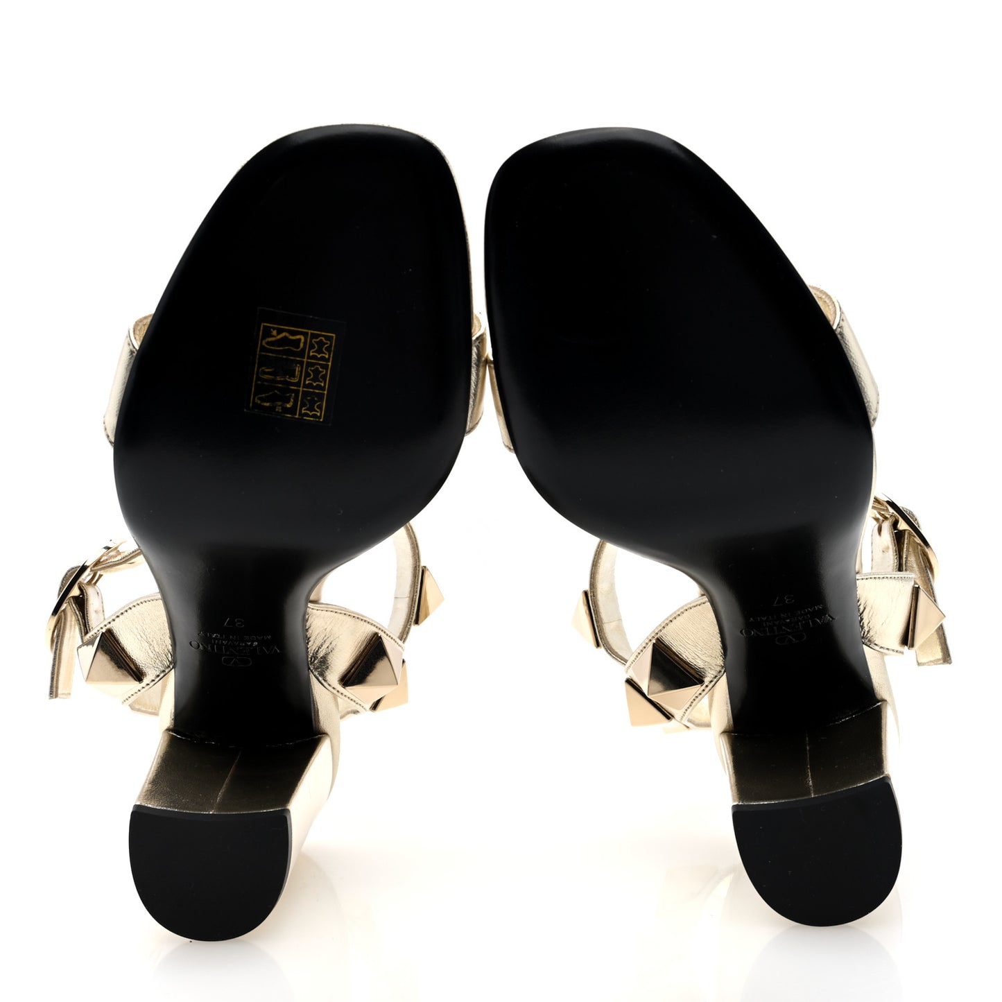 Metallic Calfskin Roman Stud T-Strap 90mm Sandals 37 Gold